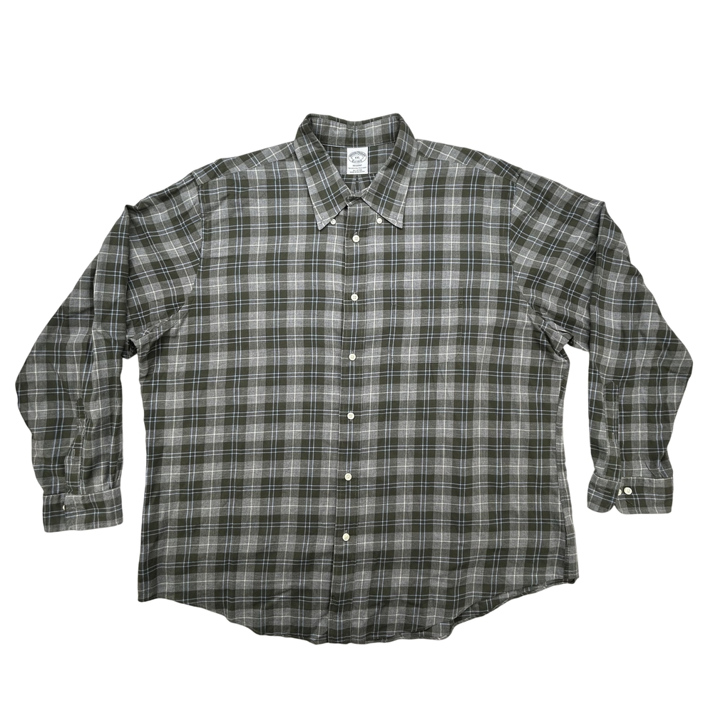 Brooks Brothers Shirt Mens 2XL Regent Plaid Button Down Green Gray Long Sleeve